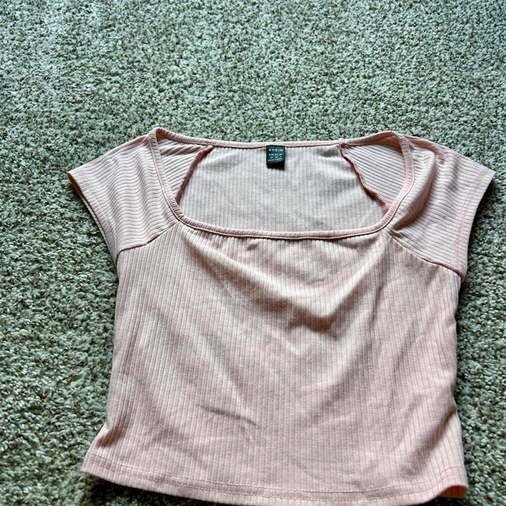 SHEIN Blush Pink Ribbed Scoop Crop Top